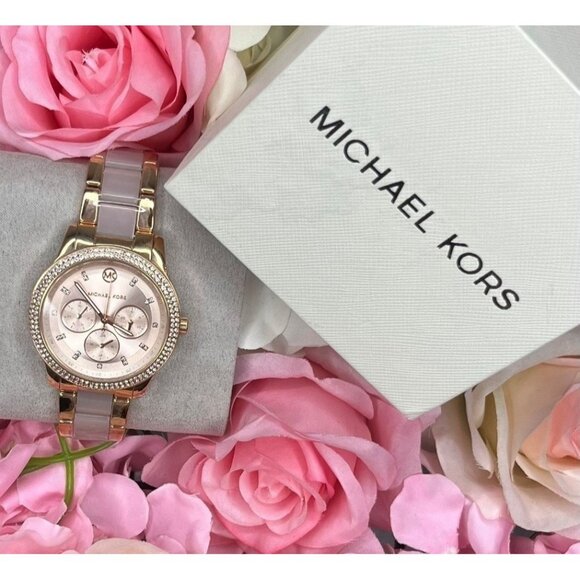 Michael Kors Womens Rose Gold-Tone Diamond WATCH Designer Sleek ICONIC Mk6928 - Picture 1 of 13